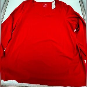 Lane Bryant Modern Fit cotton Red Vneck Long Sleeve pullover Top size 22/24W NEW